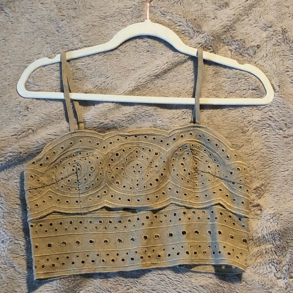 JASON WU Women SZ 2 Beige Sleeveless Eyelet Cropped Scallop Bustier Top